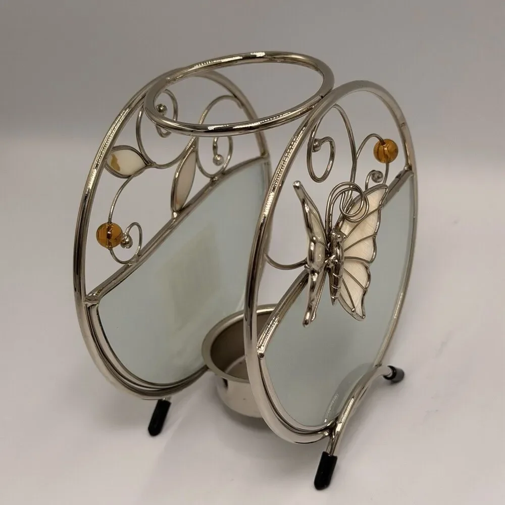 Vintage Butterfly Stained Glass Tealight Candle Holder Votive Metal Decor 5